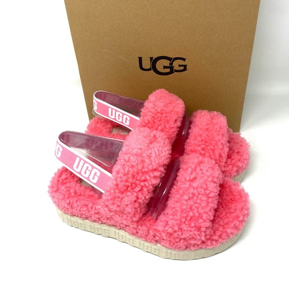UGG Logo Women Size 1120876 PKRS OH FLUFFITA Platform Slide Pink Slippers Sandal - Picture 4 of 9